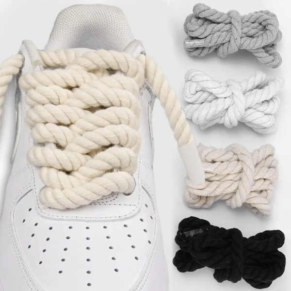 Bold Cotton Linen Twist Weave Shoelaces solid Color Rope Shoes Laces Men Women Trendy Personality kpop Sport Casual Shoestring 241016