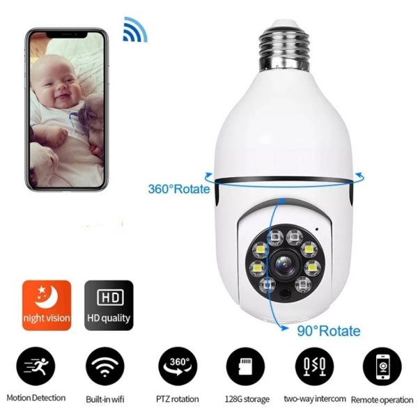 1080P HD WiFi Camera 360° Panoramic IR IP E27 Light Bulb Cameras Night Vision Full Color Automatic Human Tracking 4X Digital Zoom Video Security Monitor Cam