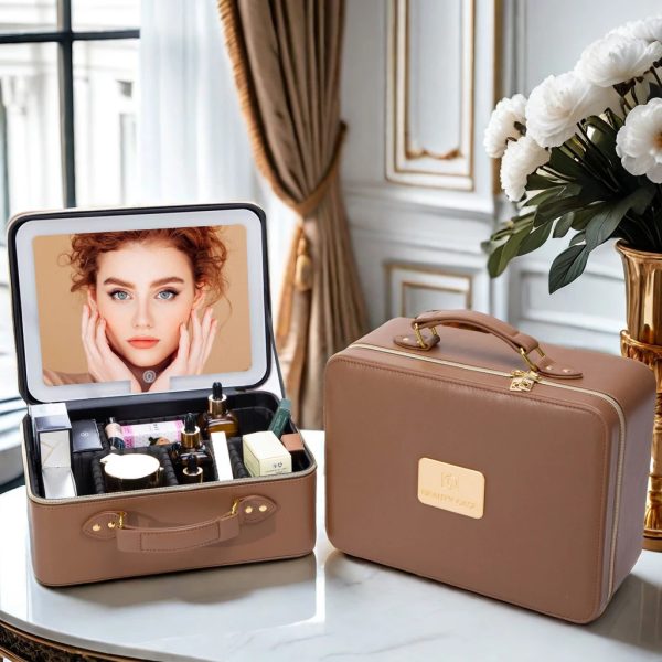 Travel Makeup Bag with Mirror of LED Lighted Makeup Train Case Cosmetic Case Large Waterproof Makeup Tool box Travel Storage Box 241016