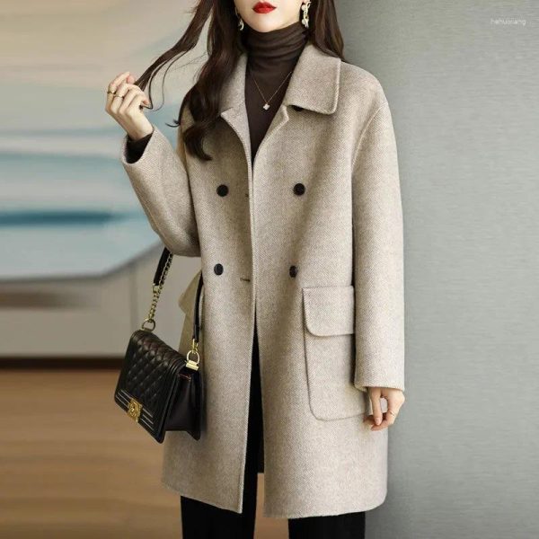 Women's Jackets 2024 Autumn/winter Woolen Coat Elegant Korean Style Medium-length Loose-fit Petite Jacket For Ladies