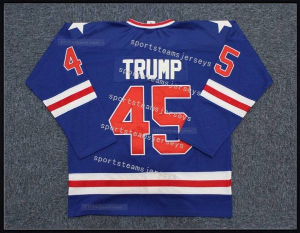 2024 Trump Hockey Jerseys Movie Blue Top Sewn Custom Names Youth/Adult