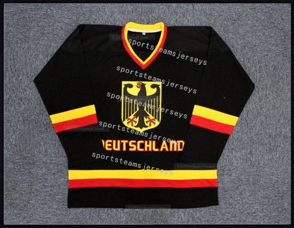 Throwback Leon team Germany Deutschland Hockey Jersey Black White Stitched Custom Name