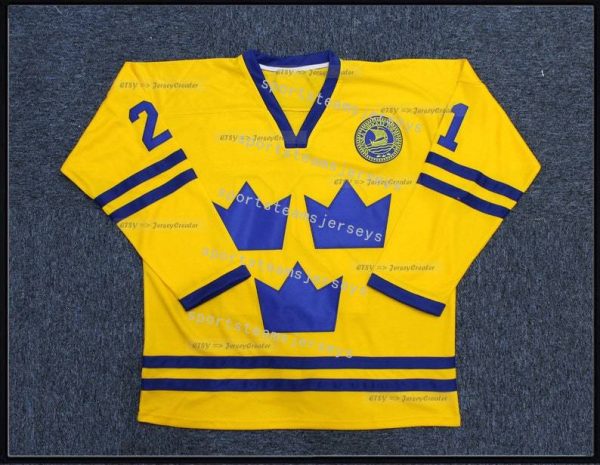 Throwback Sweden Ice Hockey Jersey Yellow Blue Stitched Custom Name number