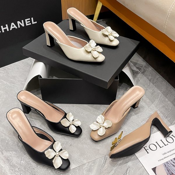 061b4 Crystal buckle wer Designer pumps woman mules ral thin high heels shoes women small square toe sgback slip on tacones taces