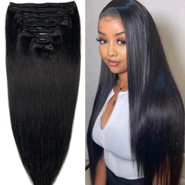 120G 8Pcs/Sets Clip In Extensions Human 10 To 26 Inch Brazilian Remy Straight Hair Natural Black 4 613 Color For Women