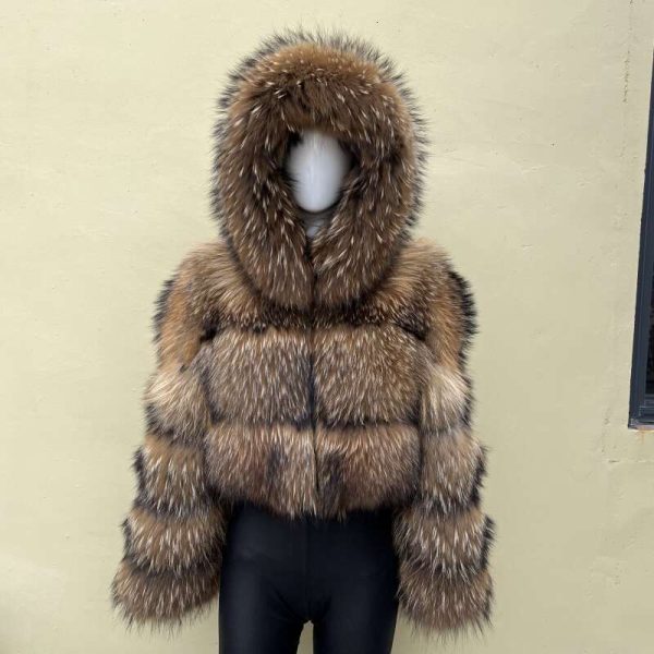 BEIZIRU Winter Women Fur Coat Hooded Luxury Real Raccoon Silver Fox TOP Furry Jackets Coat Warm Thick Natural Long Sleeve