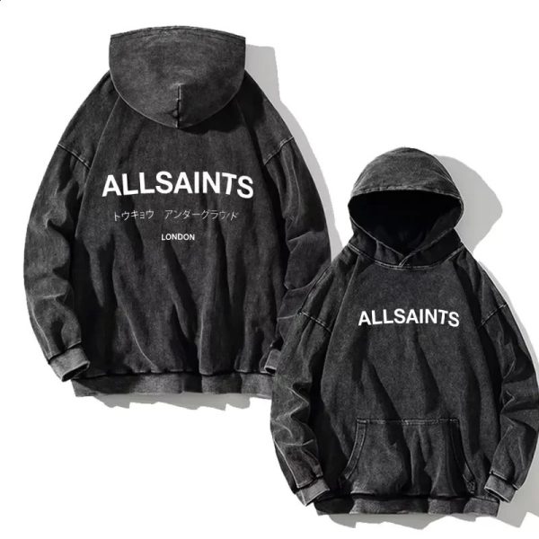 American Europe Niche Trend ALL SAINTS Washed Hoodie Men Loose Classic Letter Printed Sweatshirt Couple All pure cotton 241021