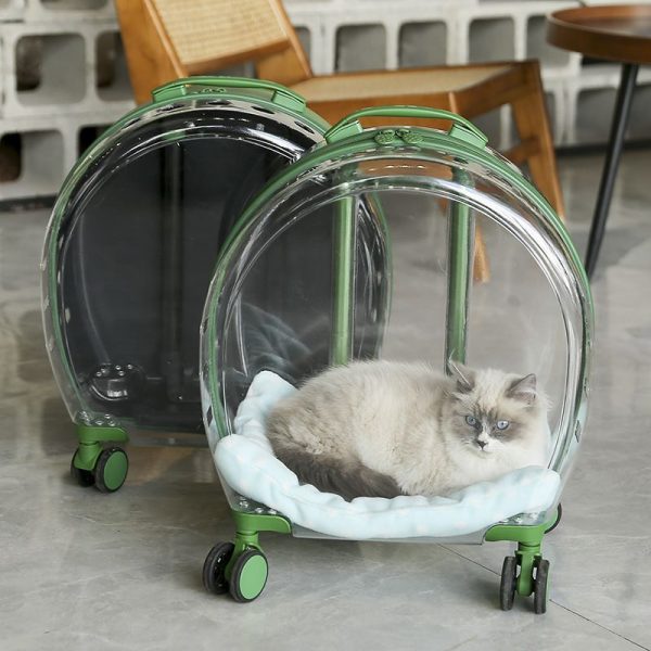 Transparent Travel Carrier - Portable Pet Bubble Box on Wheels for Outdoor Travel, Large Capacity Cat Dog Space Capsule