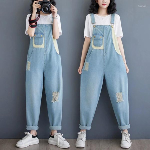 Women's Jeans Aricaca Women Light Blue Wide Leg Dungarees Straps Pants Denim Overalls Casual Cotton Jumpsuits