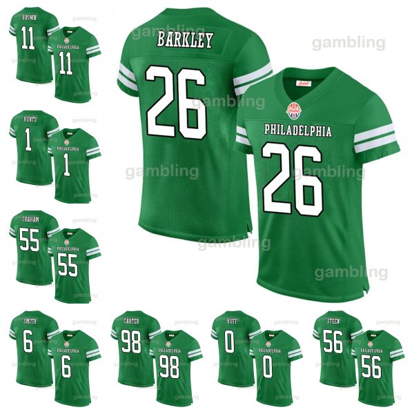 26 Barkley 1Hurt 11 Kelly Green Custom Football Jersey Brown Carter DeVonta Smith 62 Kelce Kenny Pickett Cooper DeJean Huff Lane Johnson Mailata Goedert