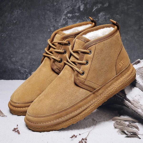 Winter Men Shoes Warm Fur Snow Boots Waterproof Suede Furry Leather Ankle Chelsea Boots Male Fluffy Plush Shoes Outdoor Footwear 241021