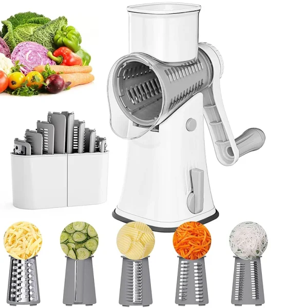 5 in 1 Rotary Cheese Grater Shredder Kitchen Mandoline Vegetable Julienne Slicer Waffle Cutter Nut Chopper