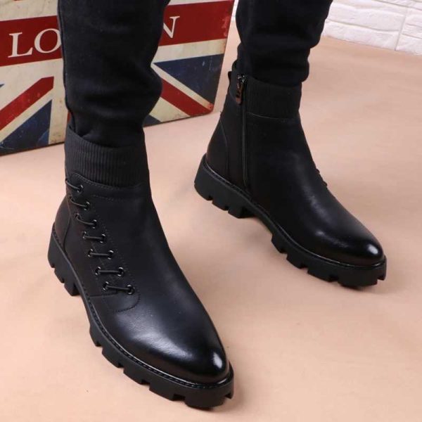 Boots italian brand designer mens leisure cowboy boots natural leather platform shoes black autumn winter ankle boot short botas maleL486