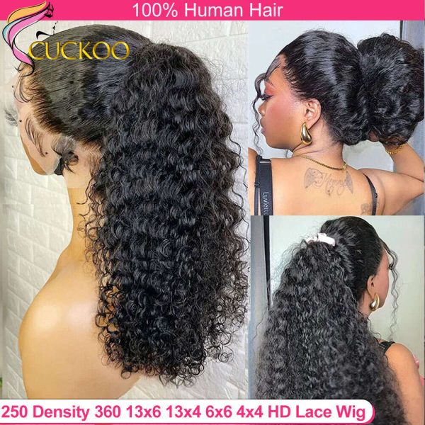 250 Density Deep Curly Wave 360 Full Hd Lace Front Human Hair Wig Water Wave 13X6 Lace Frontal Wig Glueless Wig 100% Human Hair