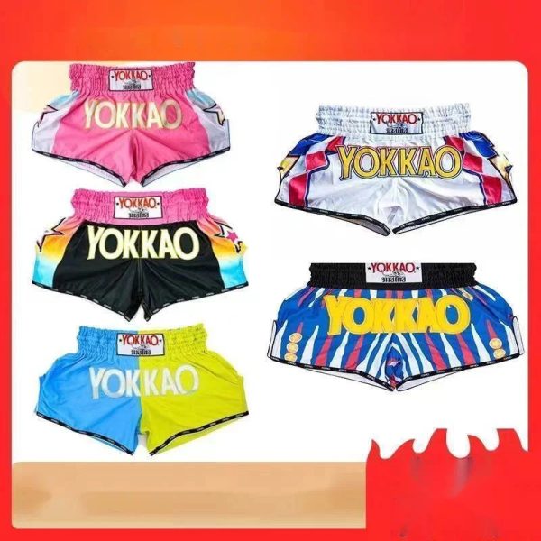 Yokkaos Muay Thai Shorts Fighting Suit 2024 New Unisex Beach Pants Childrens Combat Training Suit Letter Printed Boxer Shorts