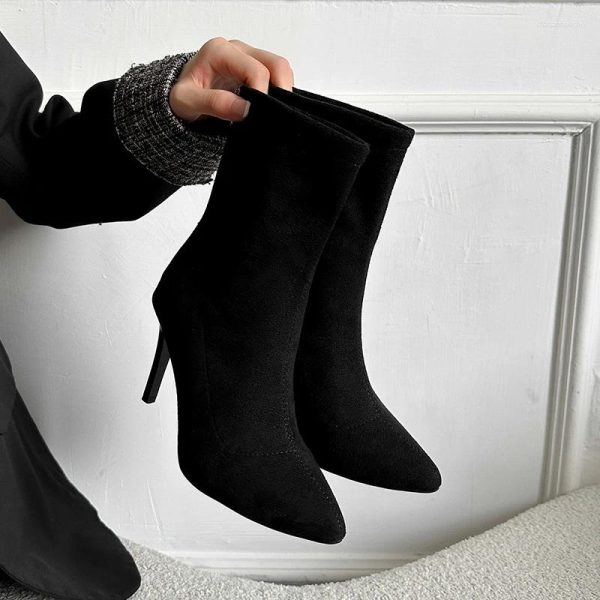 Boots Woman Heels Ankle Boot Elegant Heeled Shoes Autumn Winter Pointed Toe S Designer Stiletto Booties