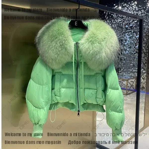 Winte Green Big Fur Collar Parka Duck Down Jacket Thick Warm Snow Parka Womens Loose Inflatable Jacket Womens Coat 241023