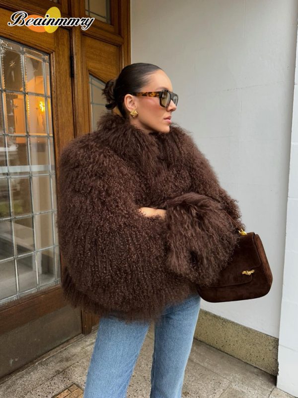 Women Fashion Solid Thicken Faux Fur Coat Elegant Lapel Long Sleeve Cropped Jackets 2024 New Female Casual High Street Outerwear