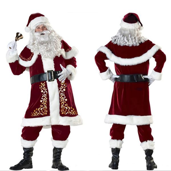 Xmas Santa Claus Suit Adult Christmas Cosplay Costume Red Deluxe Velvet Fancy 12pcs/set For Gentleman