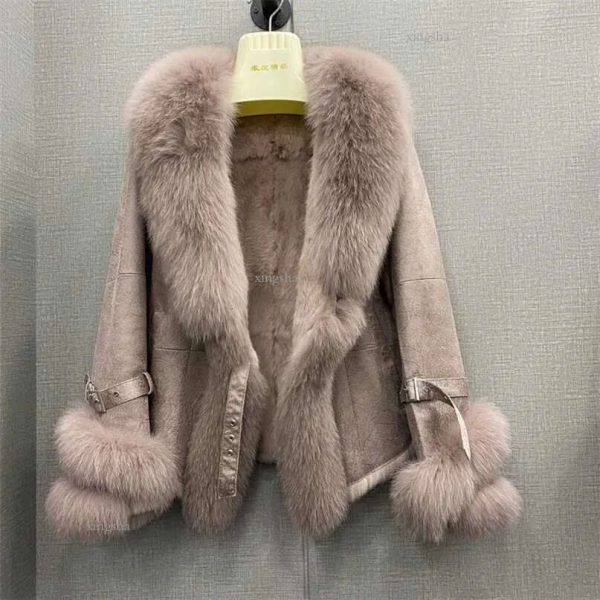 Winter Real Fur Coat Genuine Rabbit Skin Leather And Fur Jackets With Natural Fur Collar Ladies Outwear Oversize 211018