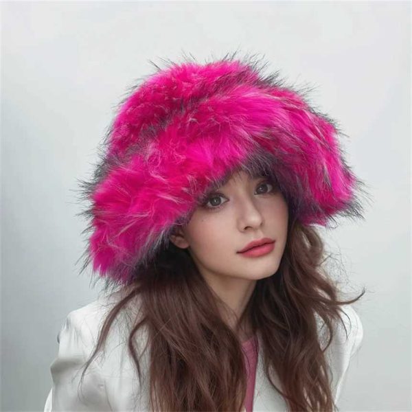 2024 Fluffy Bucket Hat Artificial Fur Bucket Hat Womens Elegant Autumn and Winter Fur Fishermans Hat Korean High end Warm Bucket Hat W241024