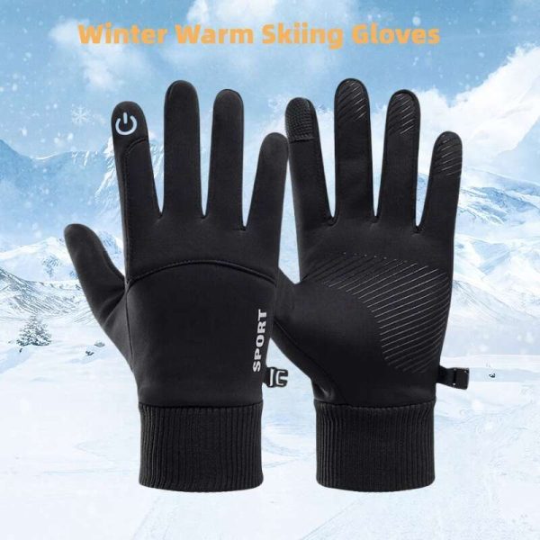 Black Winter Warm Full Fingers Waterproof Cycg Outdoor Sports Running Motorcycle Ski Touch Screen Fleece Gloves