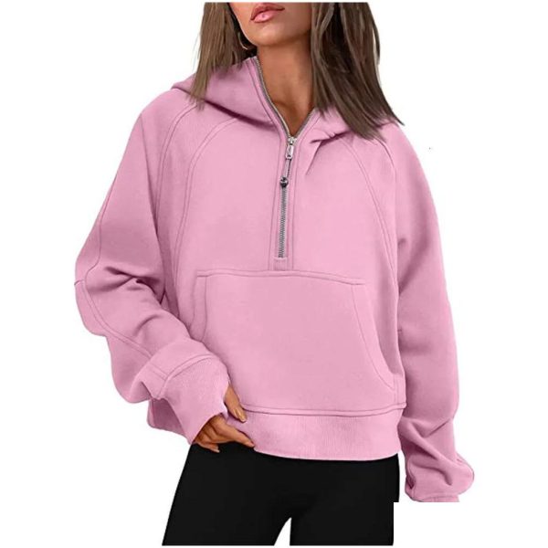 Yoga Outfits Scuba Hoodie Half Zip Womens Autumn Winter Sports Sweater Loose Gym Jacket Fitness Short Plush Coat Sweatshirt Drop Deli Ot0Qy