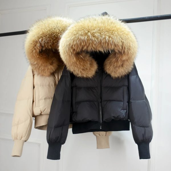 Winter Women Real Raccoon Fur Puffer Jacket 90% White Duck Down Parka Removable Hooded Casual Loose Waterproof 241021