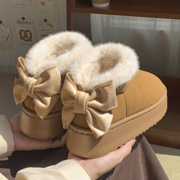 2024 new woolen bag with butterfly knot cotton shoes for women's winter thick soled height increasing versatile and plush warm snow boots can be worn outside