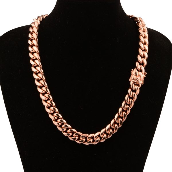 14mm Solid Miami Stainless Steel Cuban Chain Necklace Bracelet Rose Gold Plated Rap Jewelry