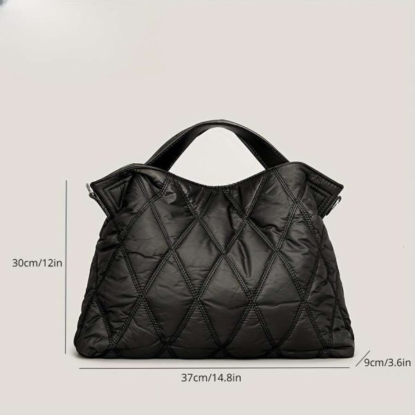 Trendy Puffer Quilted Tote Rhombus Nylon Shoulder Bag, Soft Padded Handbag For Women