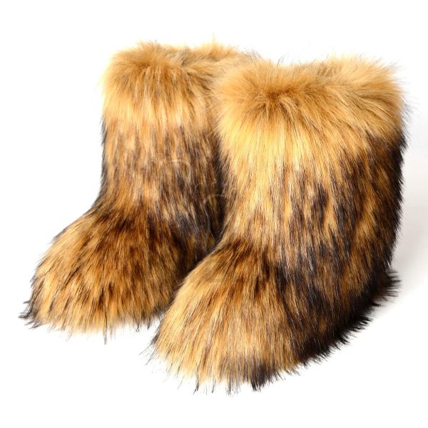 Winter Fuzzy Boots Women Furry Shoes Fluffy Fur Snow Boots Plush lining Slip-on Rubber Flat Outdoor Bowtie Warm Ladies Footwear 241028