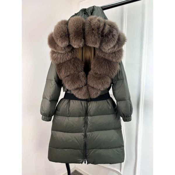 2024 New Natural Thick Warm 90% White Duck Down Coat Long Winter Jacket Women Real Big Fox Fur Collar Belt Loose Puffer Parka 172