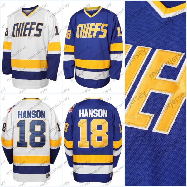 18 Jeff Hanson Brother Mens Charlestown Chiefs Stitched Movie Hockey Jerseys In Stock Fast Shipping Loose Fit V-Neck Slight Stretch Polyester - Perfect for Sports