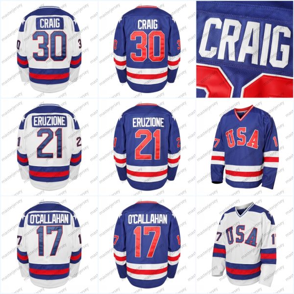 17 21 30 Men's Retro 1980 USA Ice Hockey Jerseys Stitched In Stock Fast Shipping Loose Fit V-Neck Hockey Jersey