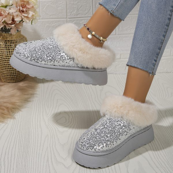 Wholesale Autumn and winter new foreign trade large size women's thick soled plush snow boots sequin side European and American style