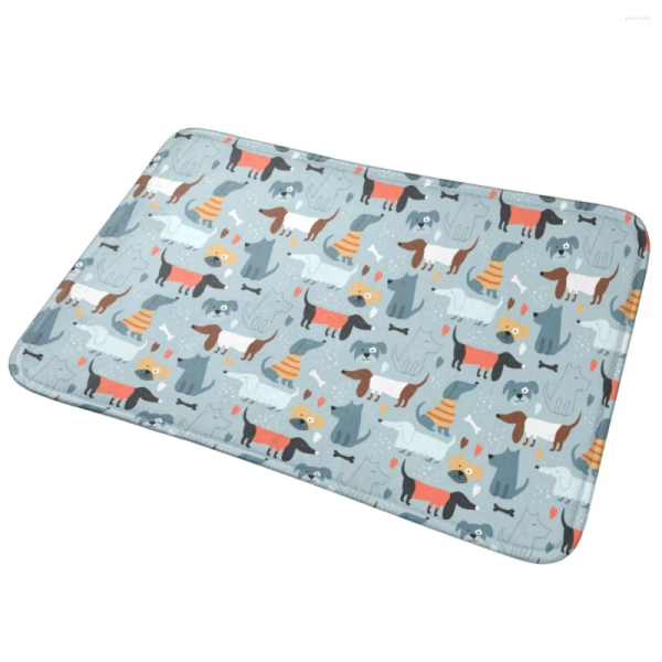 Bath Mats Cute Hand Drawn Funny Dogs Quick Dry Mat Super Absorbent Kawaii Dachshund Bathroom Rug Non Slip Machine Washable For Shower