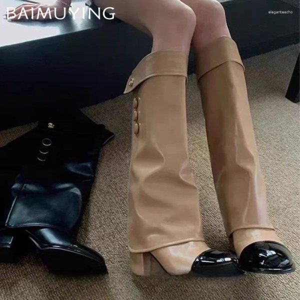 Boots High Heels Woman Designer Brand Chunky Shoes 2024 Trend Winter Snow Leather Pumps Motorcycle Botas Mujer