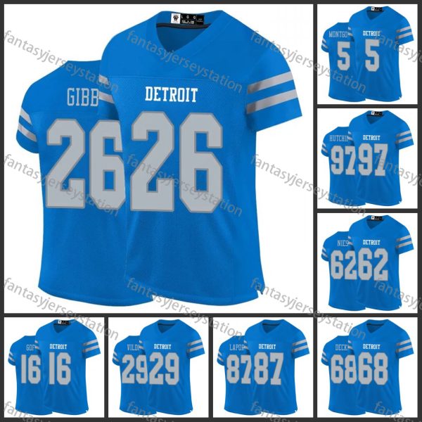 #26 Gibbs Jack Goff St. Brown Embroidery Men's Short Sleeve Loose V-neck Pullover American Football Jersey, Outdoor Rugby Jersey For Team Training