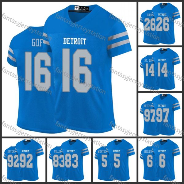 #26 Gibbs Jack Goff St. Brown Embroidery Polyester Embroidered Football Jersey, Sports Fan V-Neck Shirt, Breathable Athletic Training Top