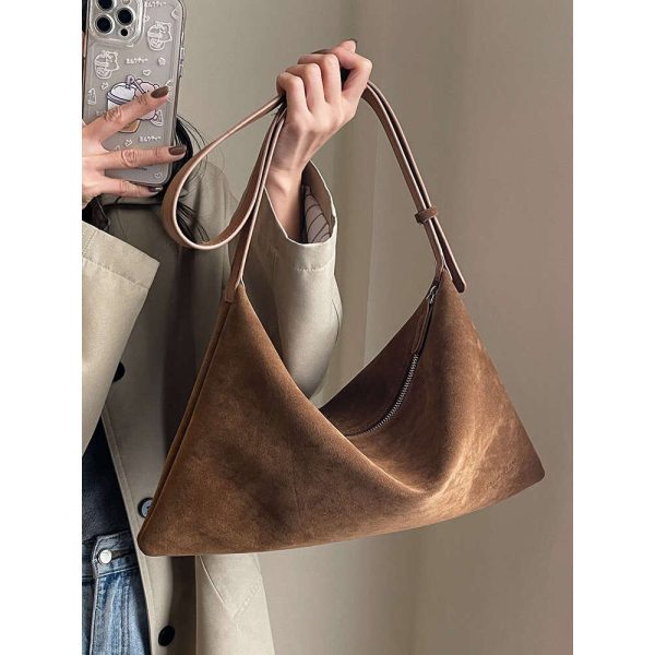 Vintage Suede Tote Bag For Women Autumn Winter New Large Capacity Commute Shoulder Crossbody Fashion Trend Underarm Bags