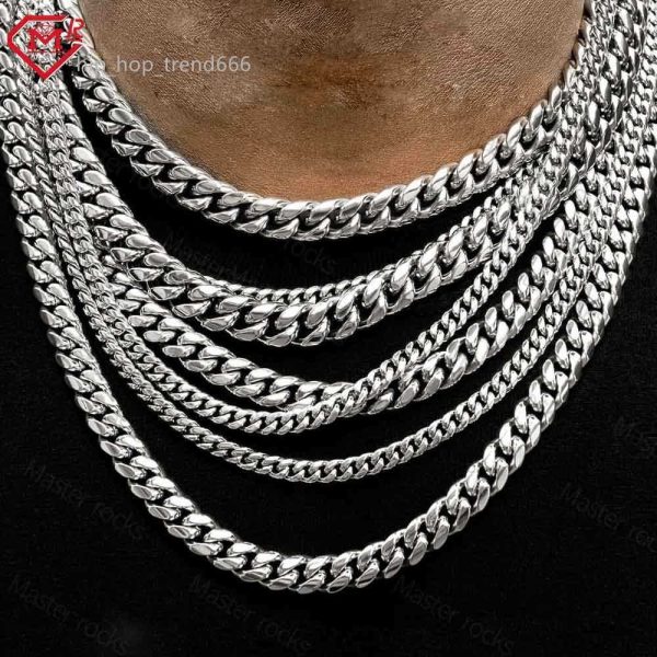 8MM Stock Plain Miami Cuban Link 925 Sterling Silver Customized Size Hip Hop Men Cuban Chains