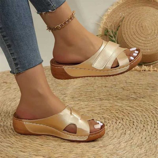 2024 New Trendy Wen Wedge Sandals Vintage Open Toe Anti-Slip Leather Slippers Designer Casual Shoes Fem Platform Sandalias Y241029