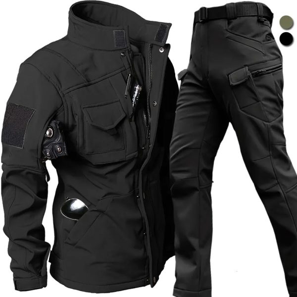 Windproof and waterproof bicycle set mens tactical jacket and pants set winter shark skin soft shell uniform warm wool coat 241030