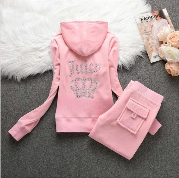 Womens Two Piece Pants Juicy Cometure Y2K Velvet Track and Field Wear Womens New Sports Wear Winter Casual Warm Hooded Jacket Y2K Womens Sports Swan Velvet Pants Set T2