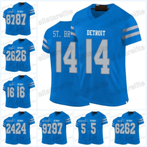 #14 St. Brown 26 Gibbs #97 Embroidery Polyester Breathable V-Neck Football Jersey , Breathable Athletic Training Top