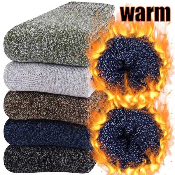 5 Pairs Mens Retro Solid Color Casual Wool Winter Warm Mid Length Sock Ultra Thick Harajuku Men Antifreeze Cashmere LX241102