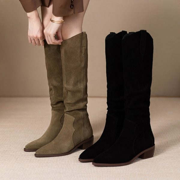 Women's Fashion Boots:Pointed Toe Chunky Heel Winter Hot Sale Simple Design Versatile Plus Size,Blakc/Khaki,Free shipping