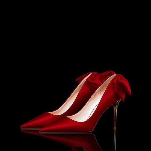 2023 New White Bow High Heels Womens Fine Heels Silk Single Shoes Sexy Luxury White Wedding Shoes Red High HeelsC241104