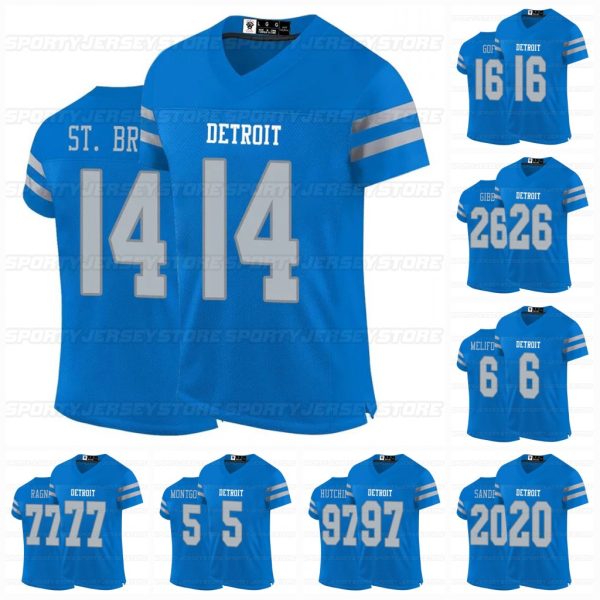 2024 Football Jersey 97 Adan 73 Jackson 26 Gibbs 14 St. Brown 32 Swift 70 Skipper For Stitched Custom Any Name Number American Football Jersey